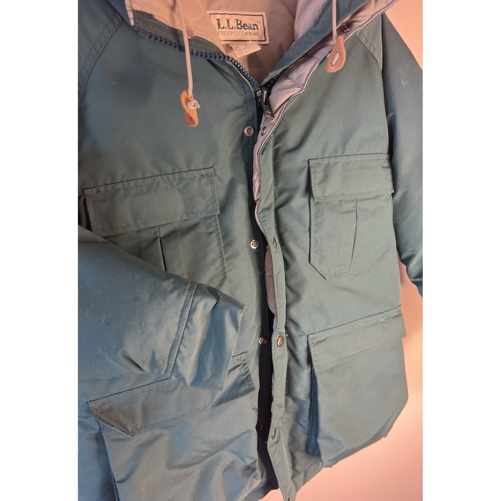 Vtg LL Bean Goose Down Puffer Coat Jacket Green Women M Hooded USA Outdoor‎ - Picture 3 of 13
